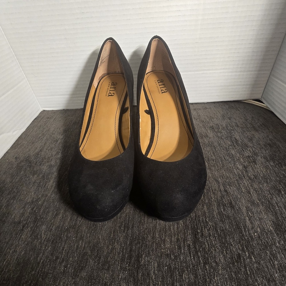 ANA Kenny Black Faux Suede Wedge Heal Slip on Wedge Pumps Womens Size 8M